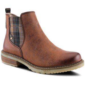 Spring Step Water-Resistant Booties - Nonia EU 39 (US 8.5) Plaid Brown Leather